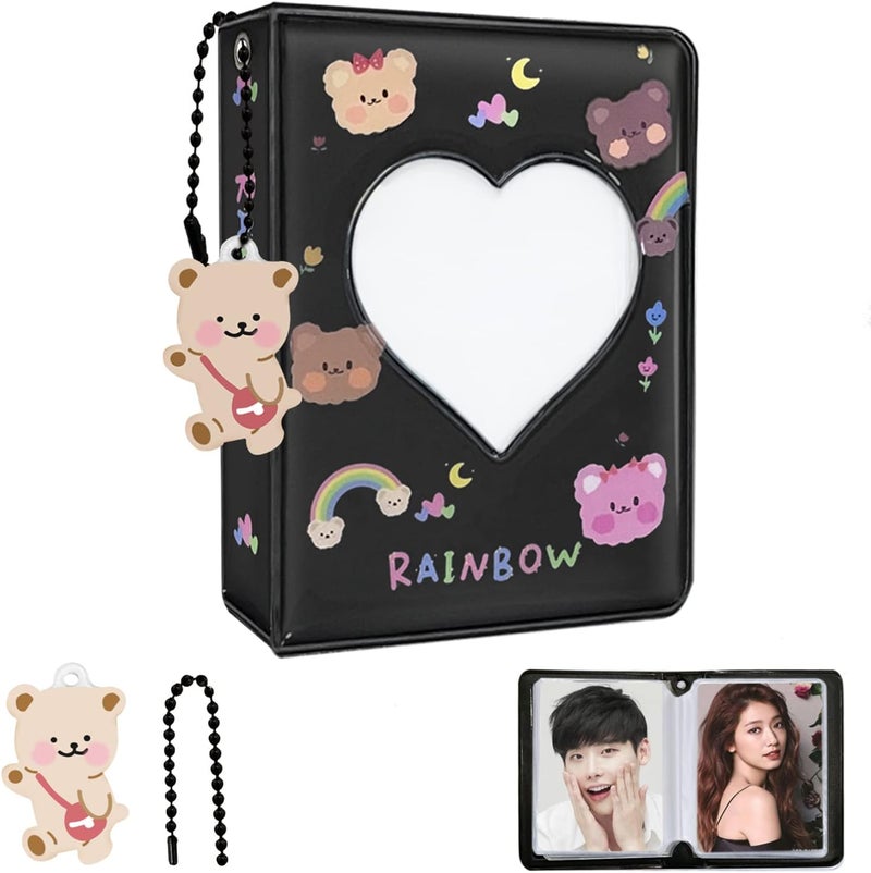 KeCool Kpop Photocard Holder Book 3 Inch Black Mini Album with Lovely Pendant, 40 Pockets, 20 Pages - Image 1